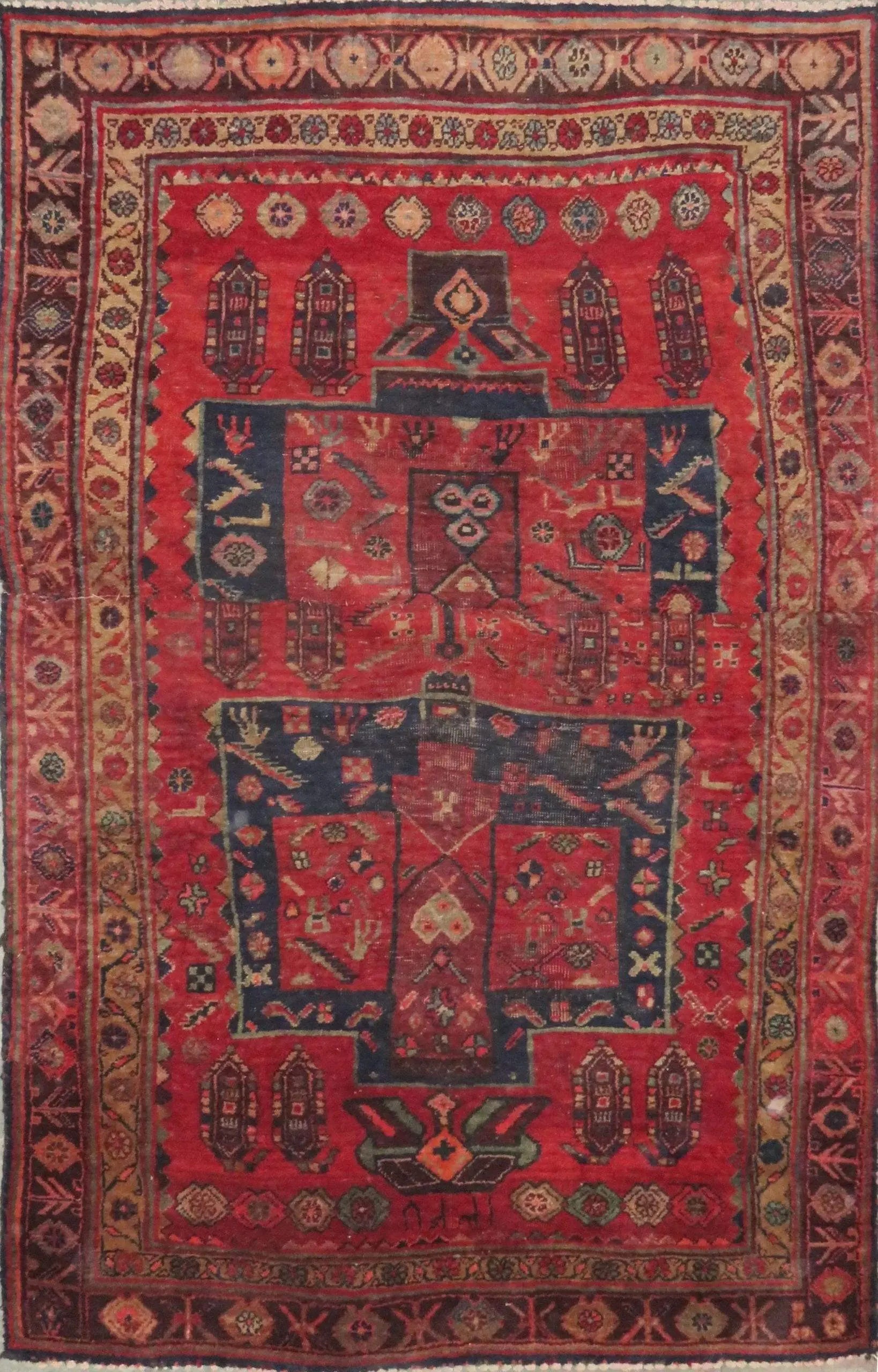 One Of The Kind Hand-Knotted Persian Wool Rug _ Luxurious Vintage Design, 5'9" x 3'7", Artisan Crafted